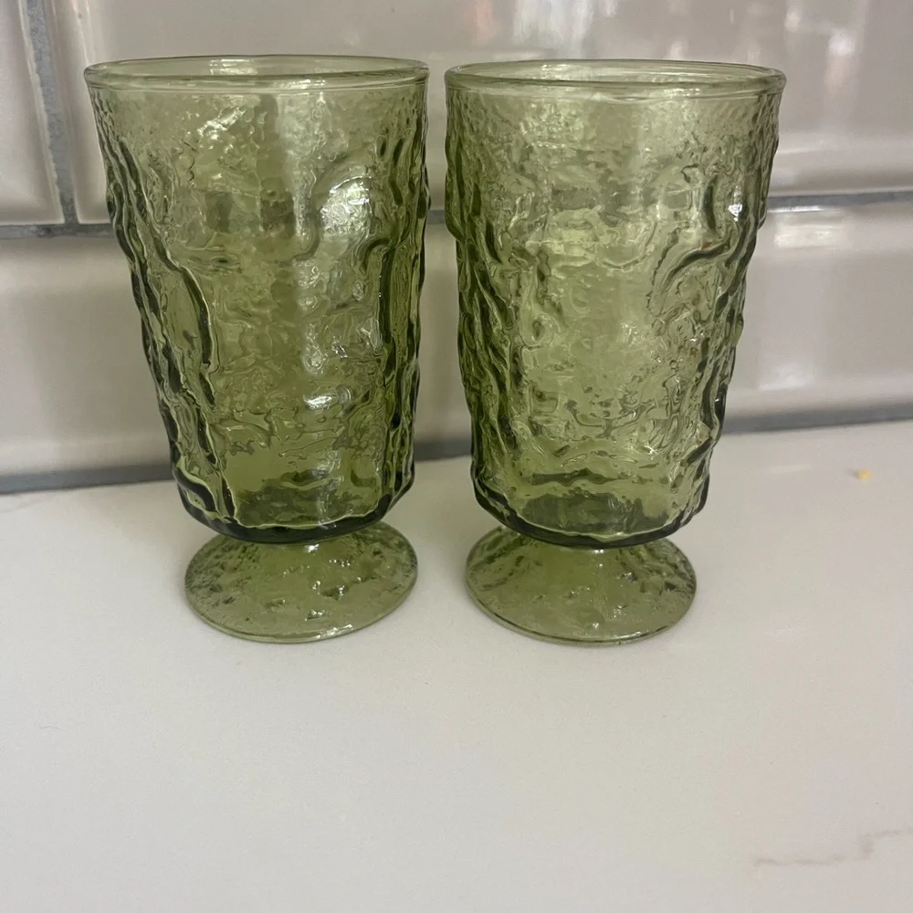 Set of 2 Anchor Hocking vintage Milano Green glassTumblers